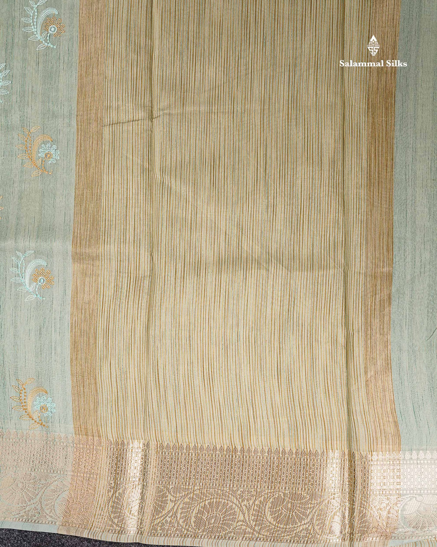 Cotton Mix Saree - Sea Blue Embroidery Work Along With Fancy Border