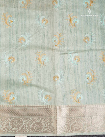 Cotton Mix Saree - Sea Blue Embroidery Work Along With Fancy Border