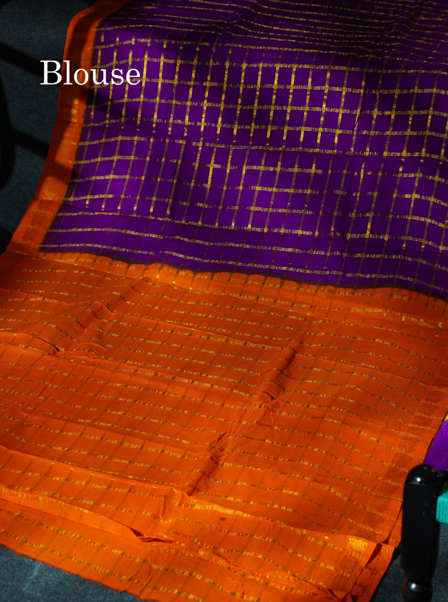 Beautiful Orange Zari Checks Sungudi Cotton Saree With Contrast Sea Blue Traditional Border