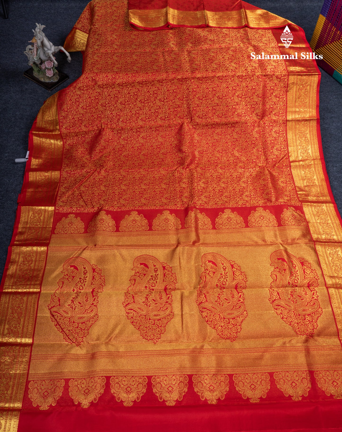 Chilly Red Bridal Pure Kanjivaram Silk Saree With Traditional Border