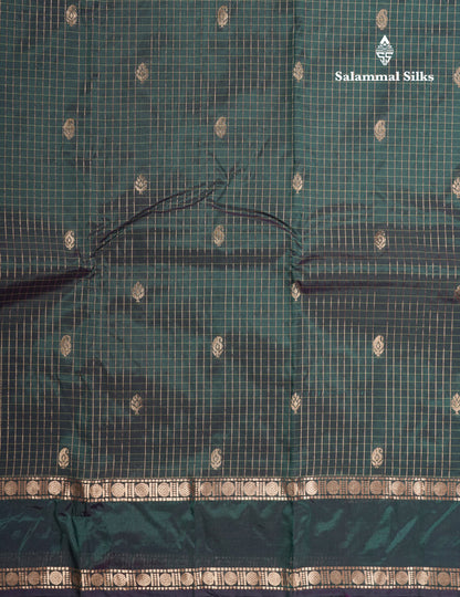 Light Weight Semi Silk Saree - Brown Checks With Butta With Traditional Rettapet Border