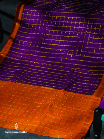Beautiful Orange Zari Checks Sungudi Cotton Saree With Contrast Sea Blue Traditional Border