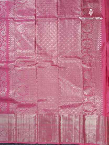 Light Pink Grand Beautiful Bridal Pure Kanjivaram Silk Saree With Silver Zari Evening Morning Border