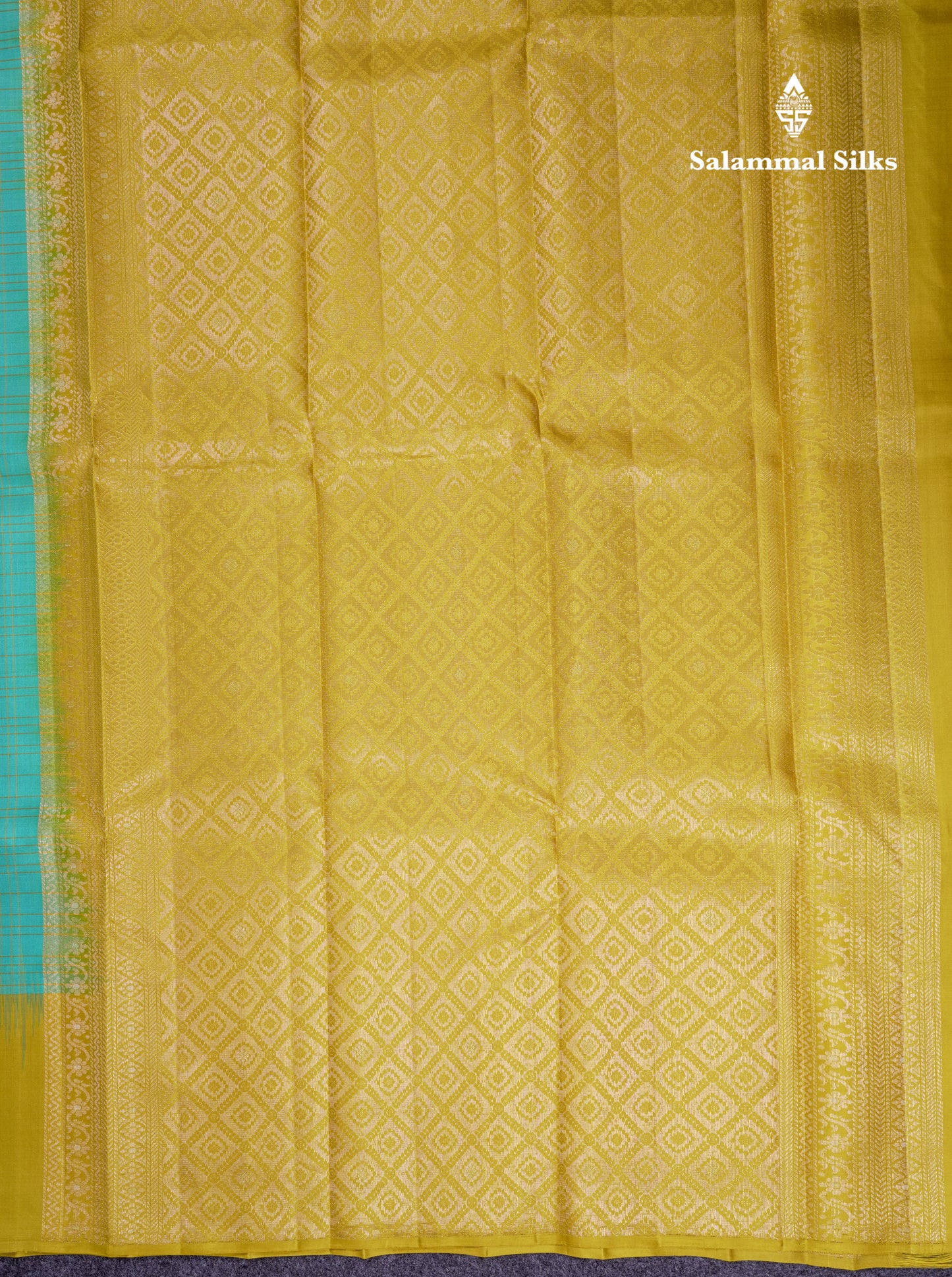 Beautiful Sapphire Blue Pure Kanjivaram Silk Saree With Contrast Manthulir Yellow Fancy One Side Border