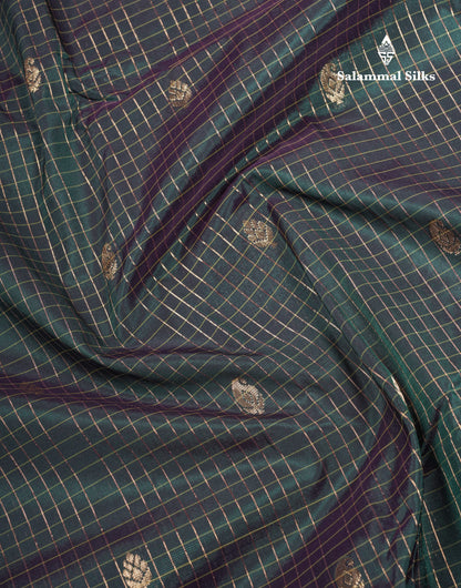 Light Weight Semi Silk Saree - Brown Checks With Butta With Traditional Rettapet Border