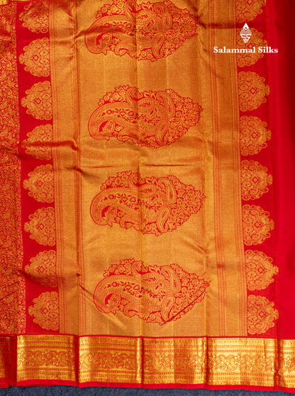 Chilly Red Bridal Pure Kanjivaram Silk Saree With Traditional Border