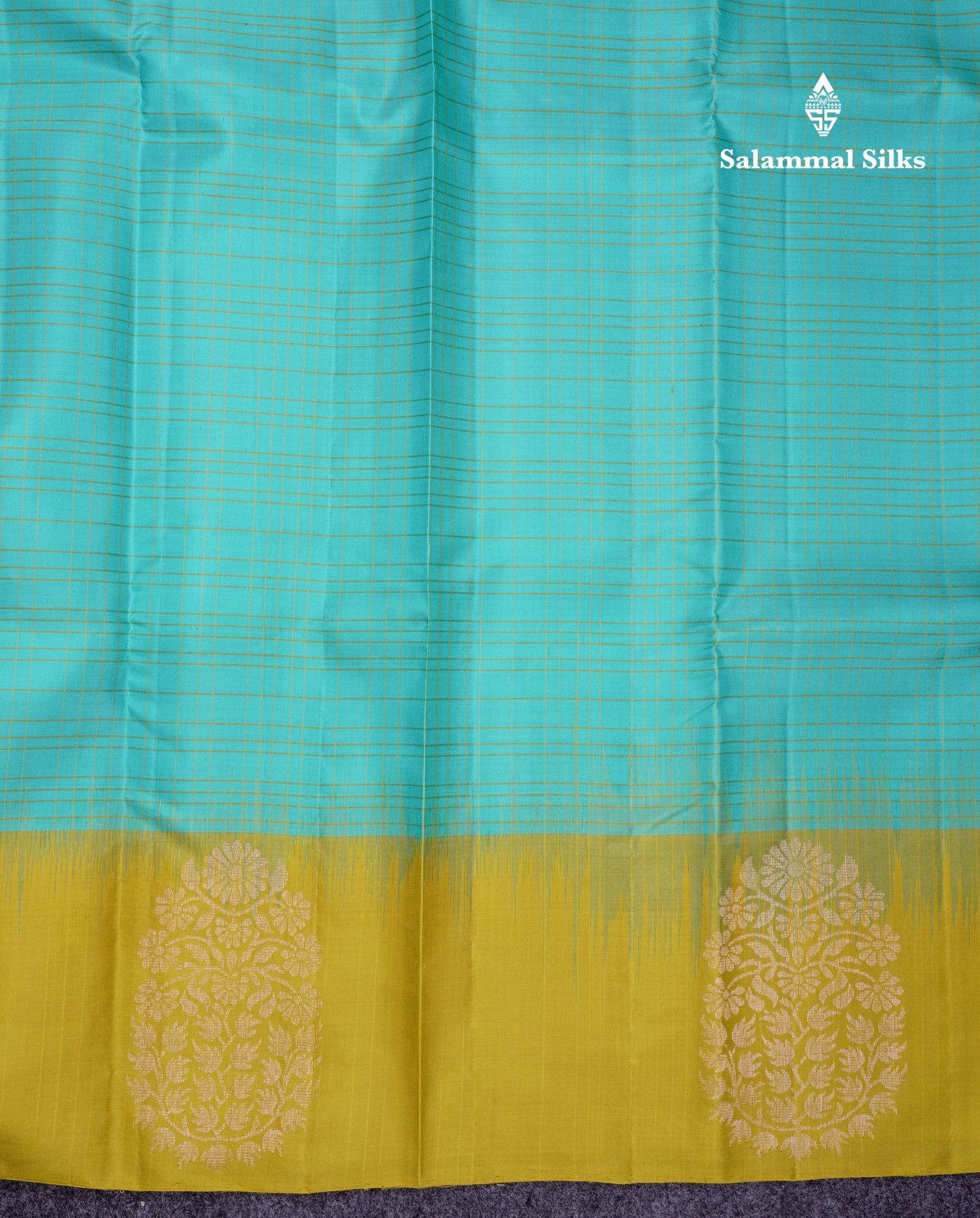 Beautiful Sapphire Blue Pure Kanjivaram Silk Saree With Contrast Manthulir Yellow Fancy One Side Border
