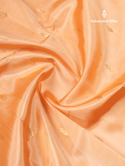 Light Peach Pure Kanjivaram Silk Saree With Contrast Light Rexona One Side Traditional Border
