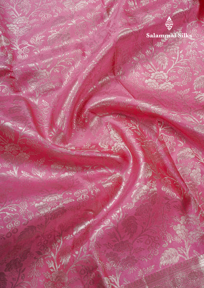 Light Pink Grand Beautiful Bridal Pure Kanjivaram Silk Saree With Silver Zari Evening Morning Border