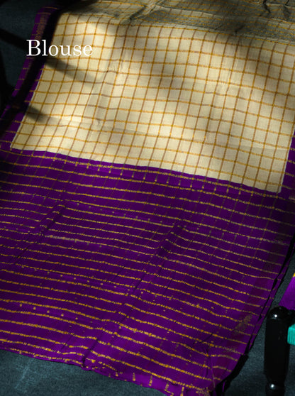 Beautiful Orange Zari Checks Sungudi Cotton Saree With Contrast Sea Blue Traditional Border