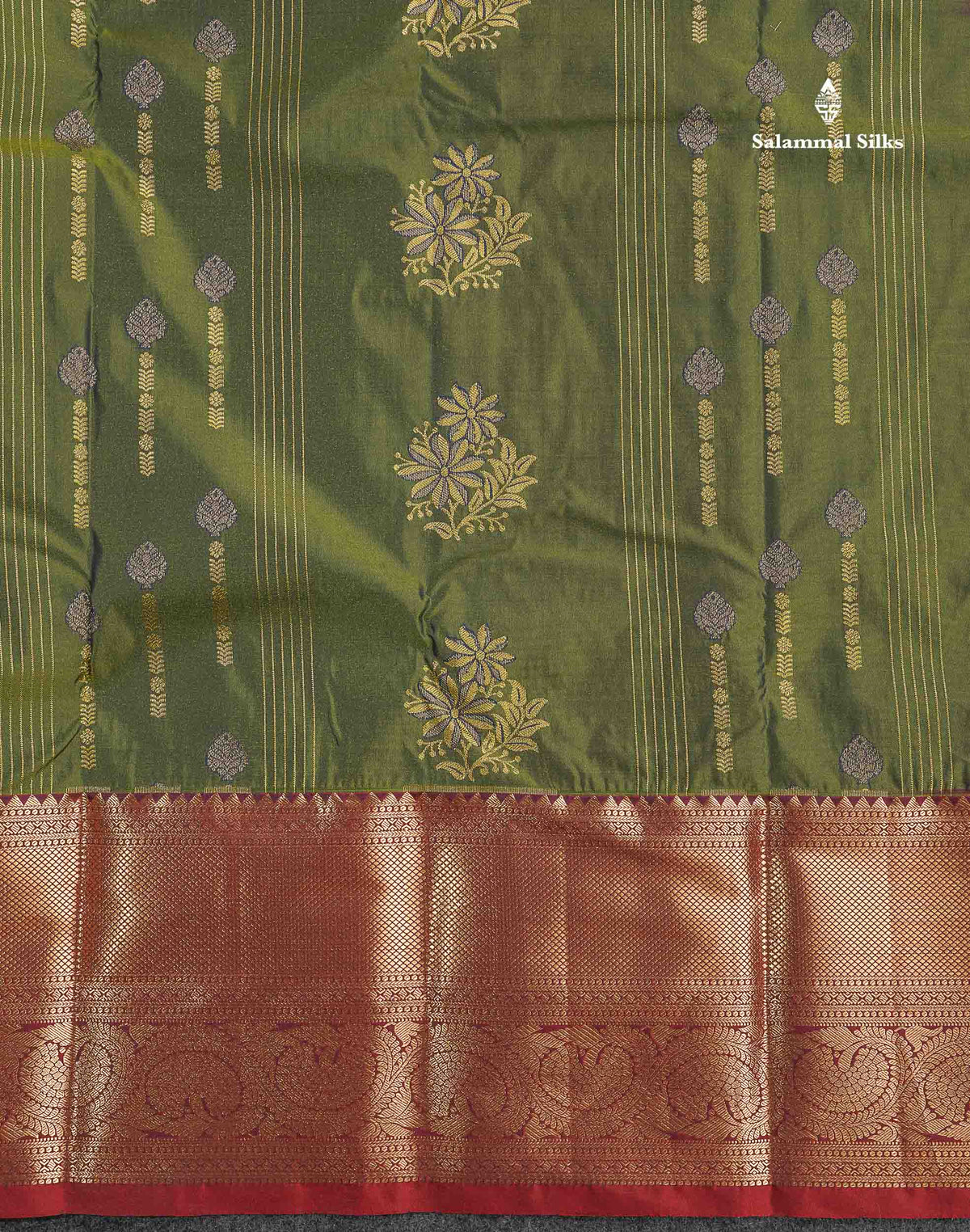 Semi Silk Saree - Grey Colour Body With Contrast Maroon Evening Morning Border