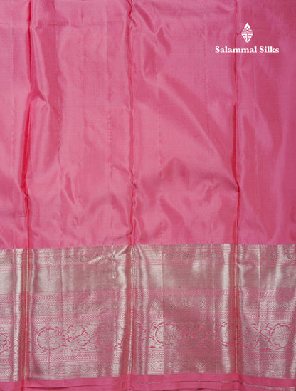 Light Pink Grand Beautiful Bridal Pure Kanjivaram Silk Saree With Silver Zari Evening Morning Border