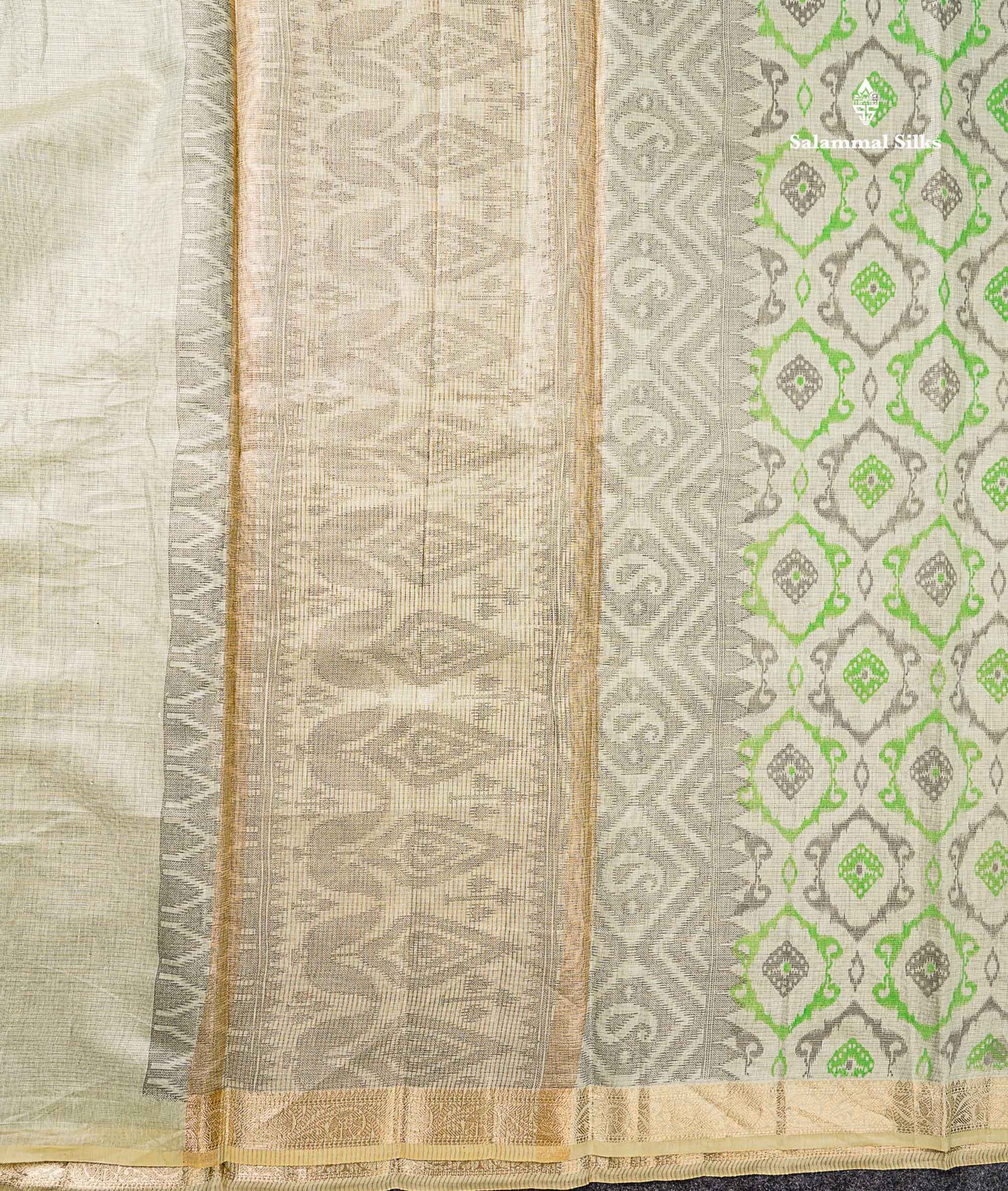 Cotton Mix Saree -  Light Pista Green Vaira Oosi Lines  Along With Fancy Border
