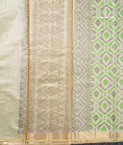 Cotton Mix Saree -  Light Pista Green Vaira Oosi Lines  Along With Fancy Border