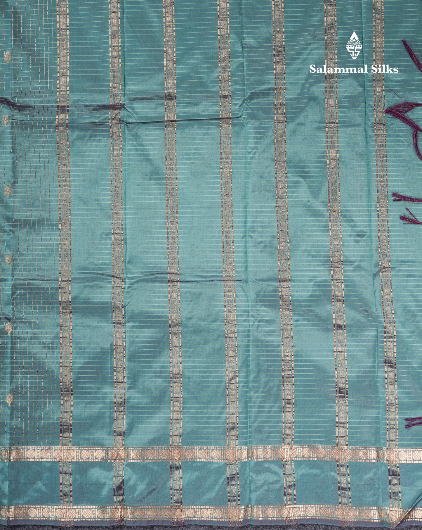 Light Weight Semi Silk Saree - Brown Checks With Butta With Traditional Rettapet Border