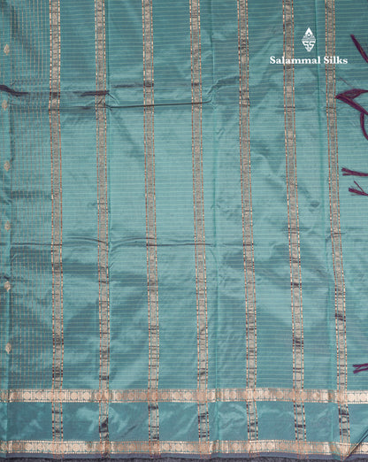 Light Weight Semi Silk Saree - Brown Checks With Butta With Traditional Rettapet Border