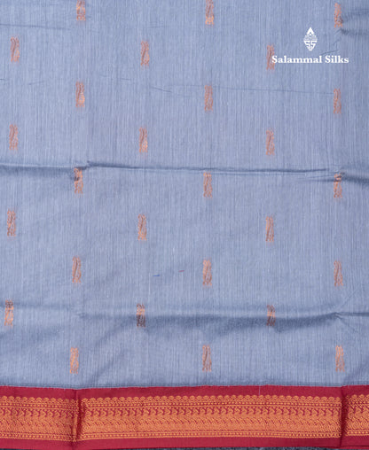 Blueish Grey Kalyani Cotton Saree With Contrast Dark Maroon Blouse