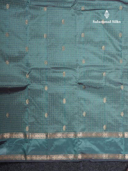 Light Weight Semi Silk Saree - Brown Checks With Butta With Traditional Rettapet Border