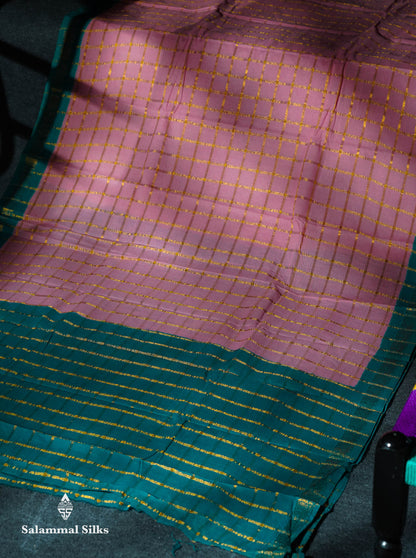 Beautiful Orange Zari Checks Sungudi Cotton Saree With Contrast Sea Blue Traditional Border