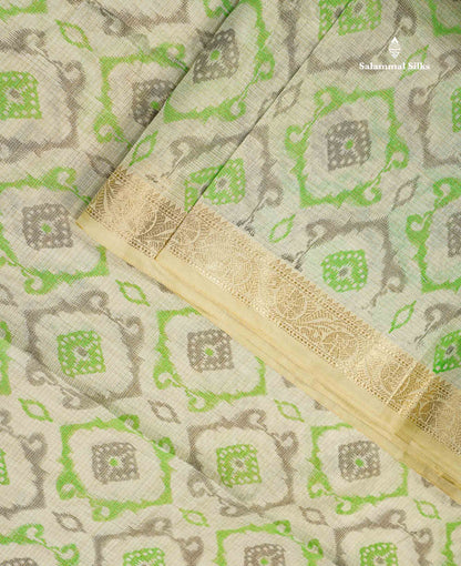 Cotton Mix Saree -  Light Pista Green Vaira Oosi Lines  Along With Fancy Border