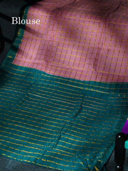 Beautiful Orange Zari Checks Sungudi Cotton Saree With Contrast Sea Blue Traditional Border