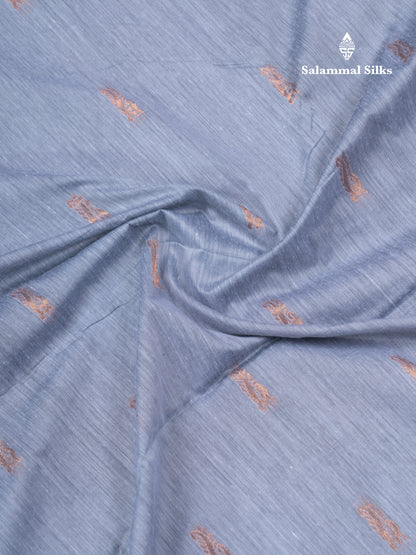 Blueish Grey Kalyani Cotton Saree With Contrast Dark Maroon Blouse