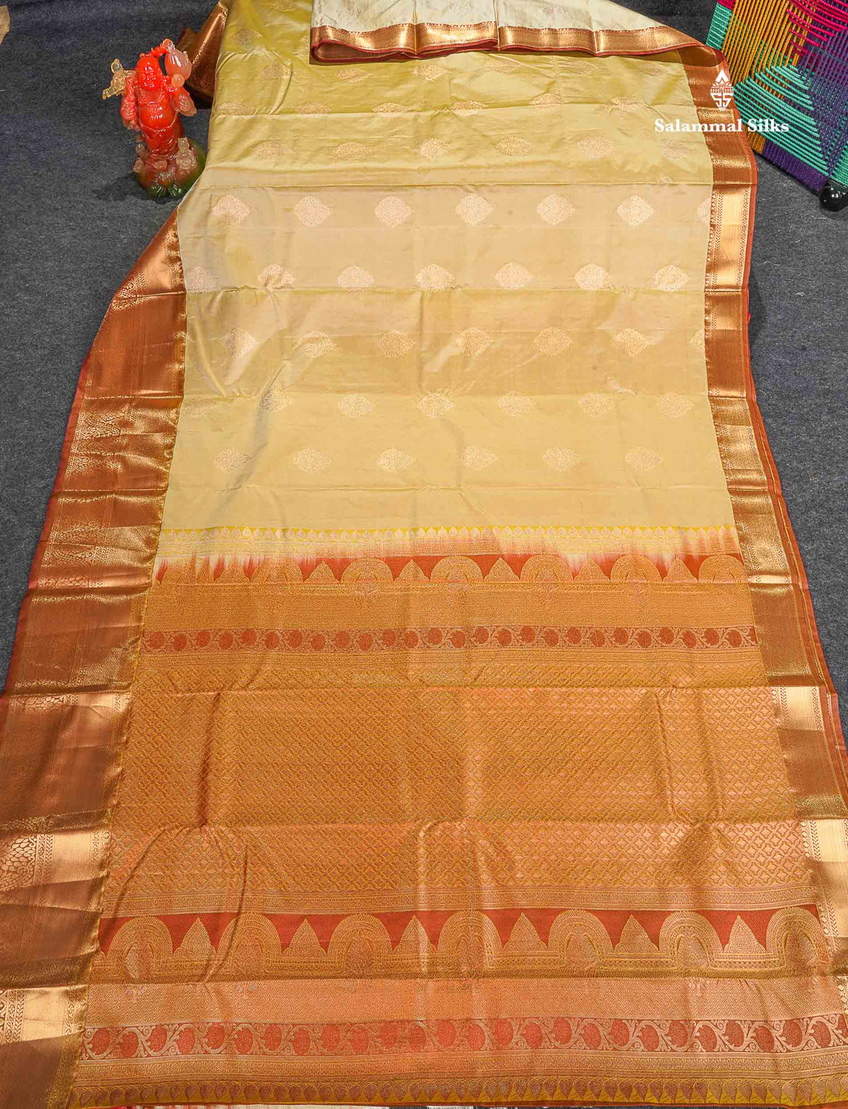 Semi Silk Saree - Beige Colour Body With Contrast Orange Traditional Evening Morning Border