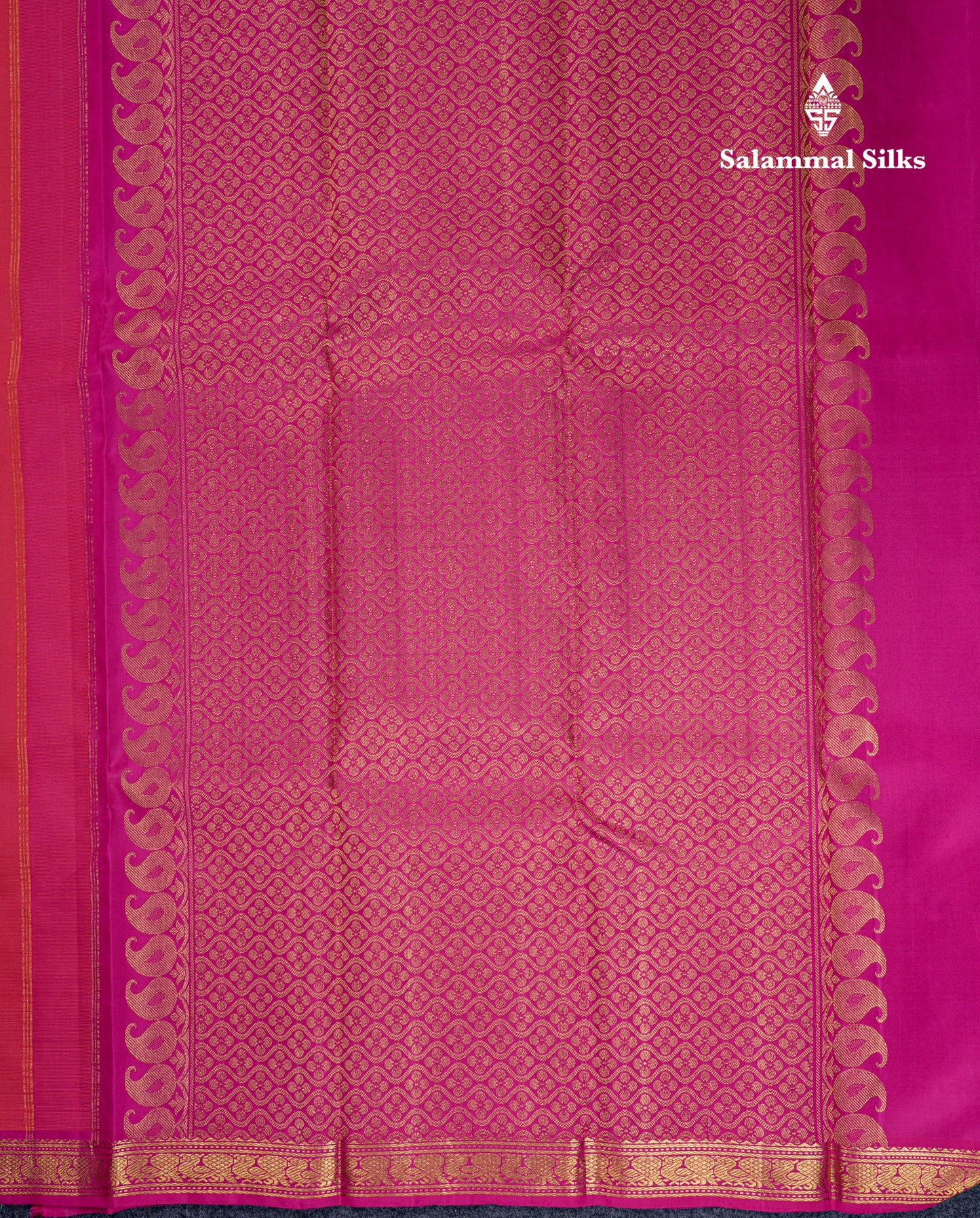 Beautiful Dual Tone Pinkish Orange Pure Kanjivaram Silk Saree With Contrast Magenta Pink Traditional Small Border