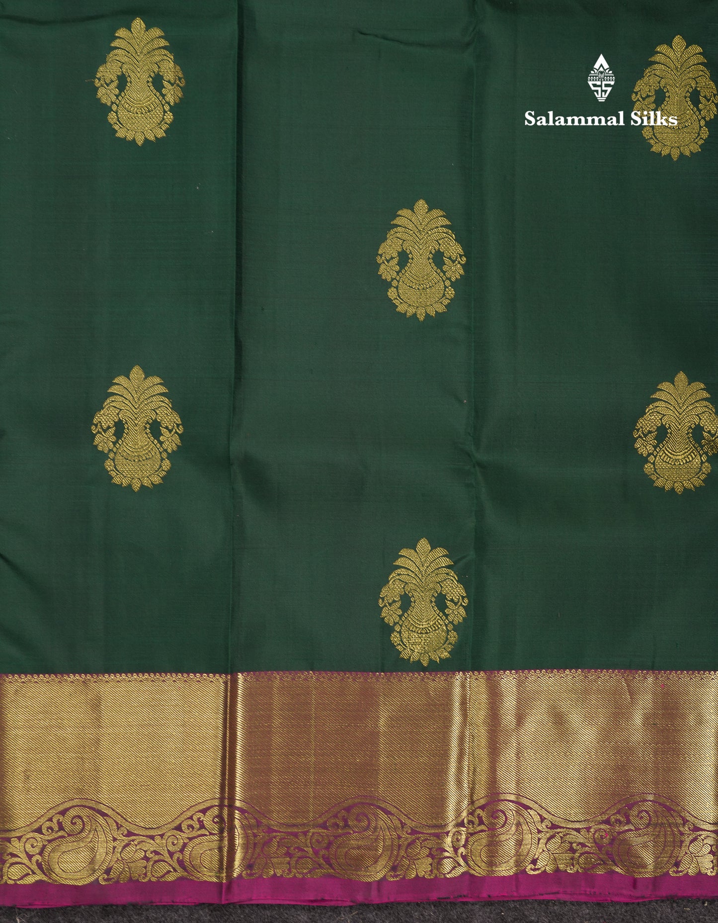 Beautiful Bottle Green Pure Kanjivaram Silk Saree With Contrast Magenta Pink Traditional Evening Morning Border