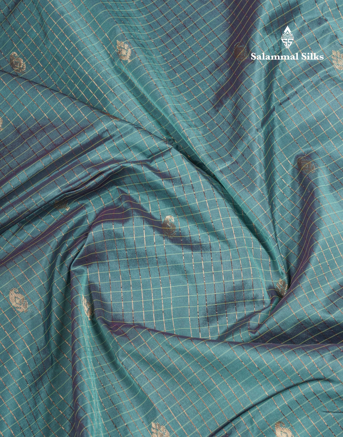 Light Weight Semi Silk Saree - Brown Checks With Butta With Traditional Rettapet Border