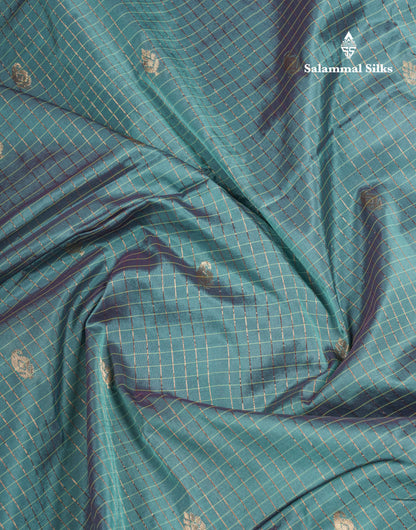 Light Weight Semi Silk Saree - Brown Checks With Butta With Traditional Rettapet Border