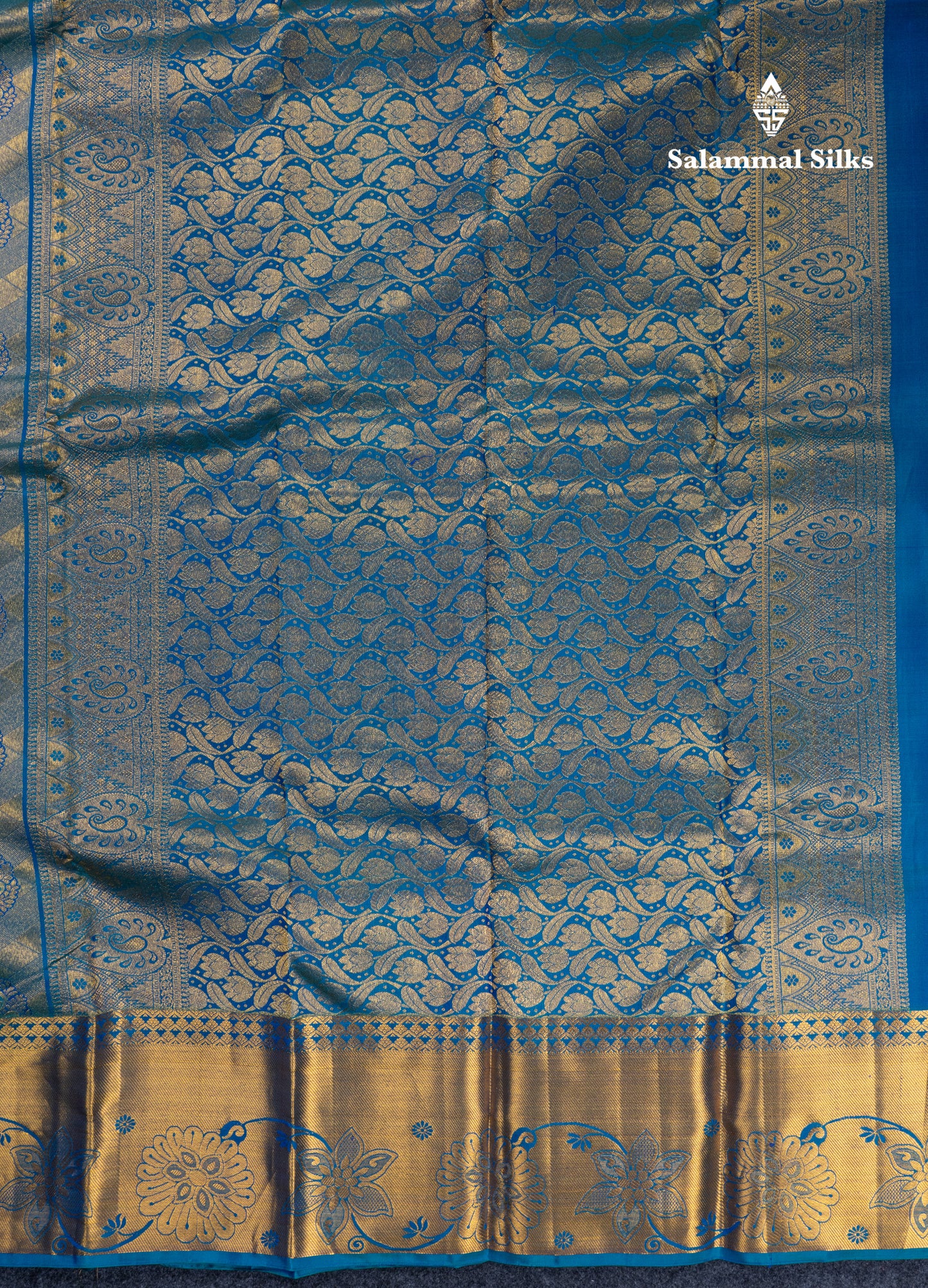Peacock Blue Bridal Pure Kanjivaram Silk Saree With Traditional Border
