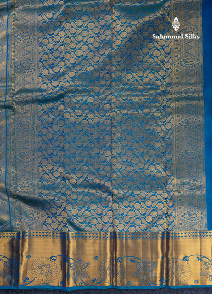 Peacock Blue Bridal Pure Kanjivaram Silk Saree With Traditional Border