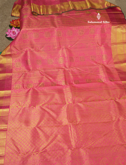 Beautiful Pink Bridal Pure Kanjivaram Silk Saree With Meenakari Work