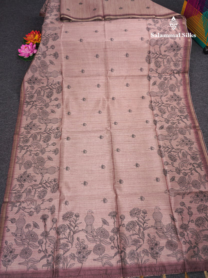 Light Purple Colour Semi Tussar Fancy Saree With Designer Blouse