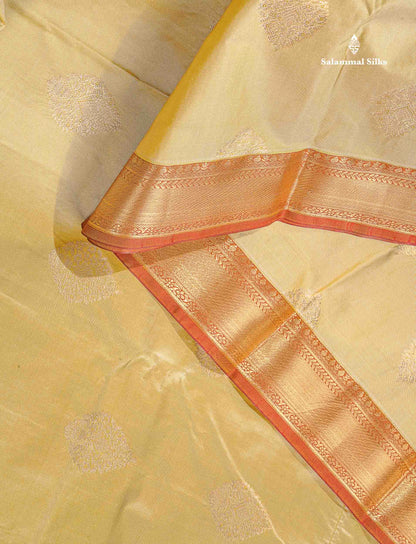 Semi Silk Saree - Beige Colour Body With Contrast Orange Traditional Evening Morning Border