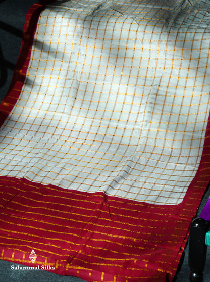 Beautiful Orange Zari Checks Sungudi Cotton Saree With Contrast Sea Blue Traditional Border
