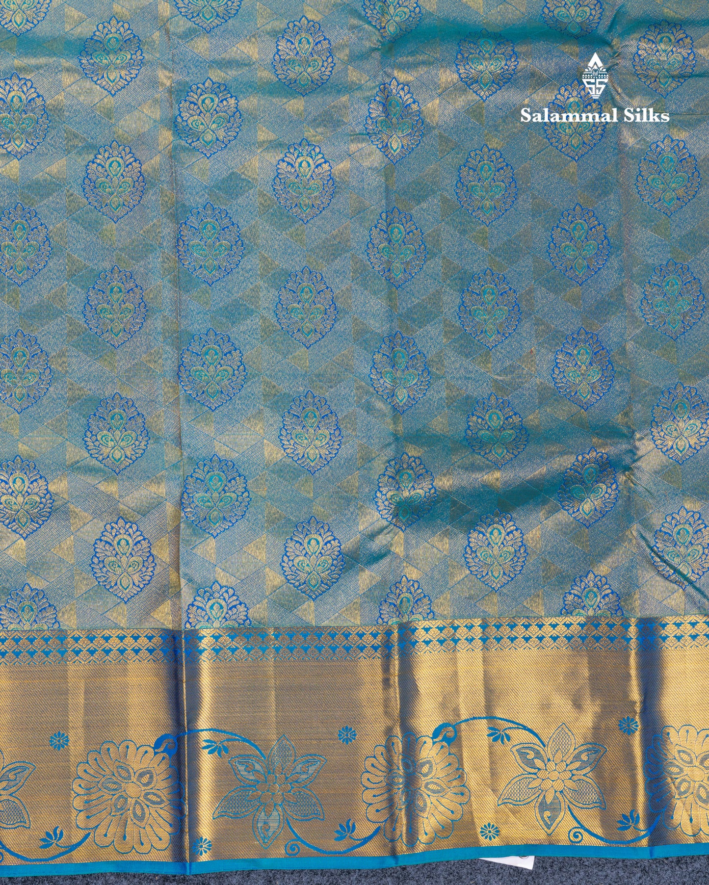 Peacock Blue Bridal Pure Kanjivaram Silk Saree With Traditional Border