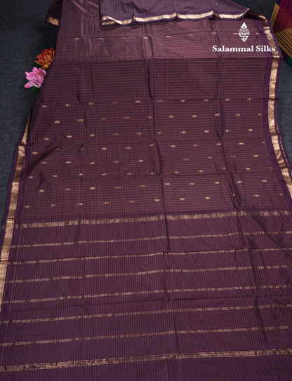 Mustard Yellow Checks With Butta Light Weight Semi Silk Saree With Small Border