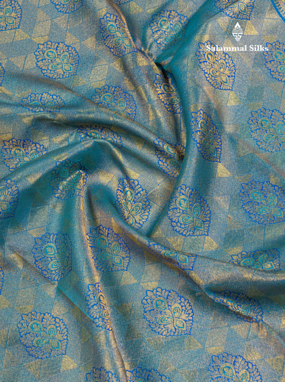Peacock Blue Bridal Pure Kanjivaram Silk Saree With Traditional Border