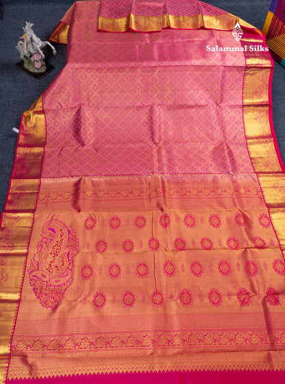 Onion Pink Bridal Pure Kanjivaram Silk Saree With Contrast Pink Traditional Border