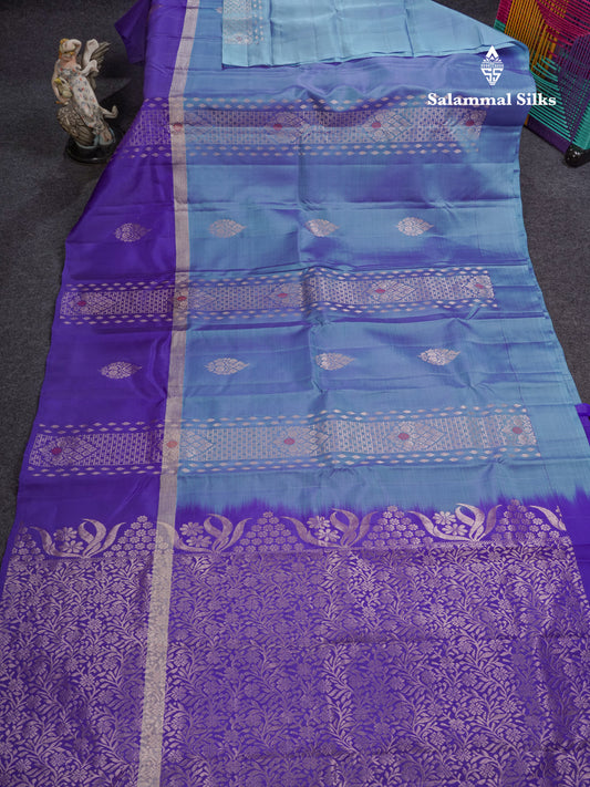 Dual Tone Blue Puremix Silk Saree With Contrast Royal Blue One Side Long Border