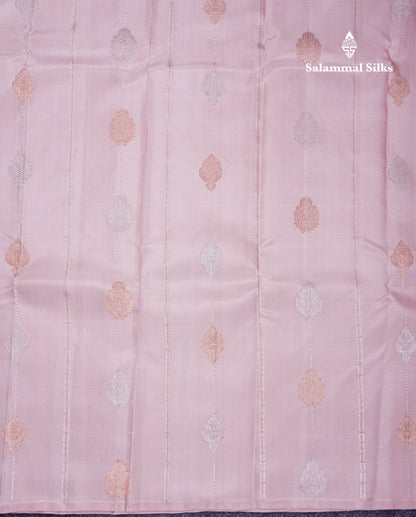 Beautiful Light Peach Fancy Pure Kanjivaram Silk Saree With Contrast Dark Maroon Blouse