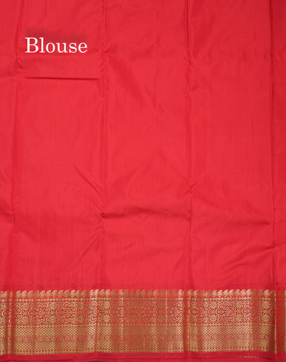 Beautiful Yellow Gold & Silver Lines Pure Kanjivaram Silk Saree With Contrast Red Traditional Border