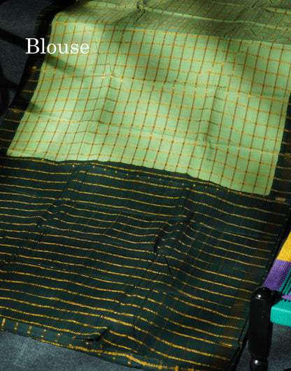 Beautiful Orange Zari Checks Sungudi Cotton Saree With Contrast Sea Blue Traditional Border