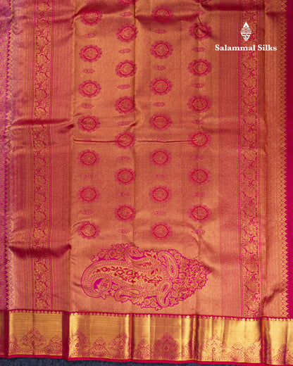 Onion Pink Bridal Pure Kanjivaram Silk Saree With Contrast Pink Traditional Border