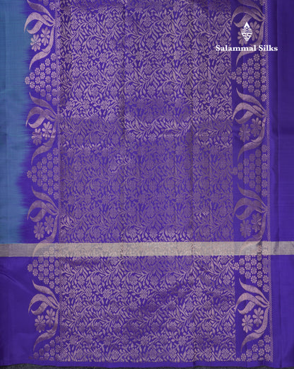 Dual Tone Blue Puremix Silk Saree With Contrast Royal Blue One Side Long Border