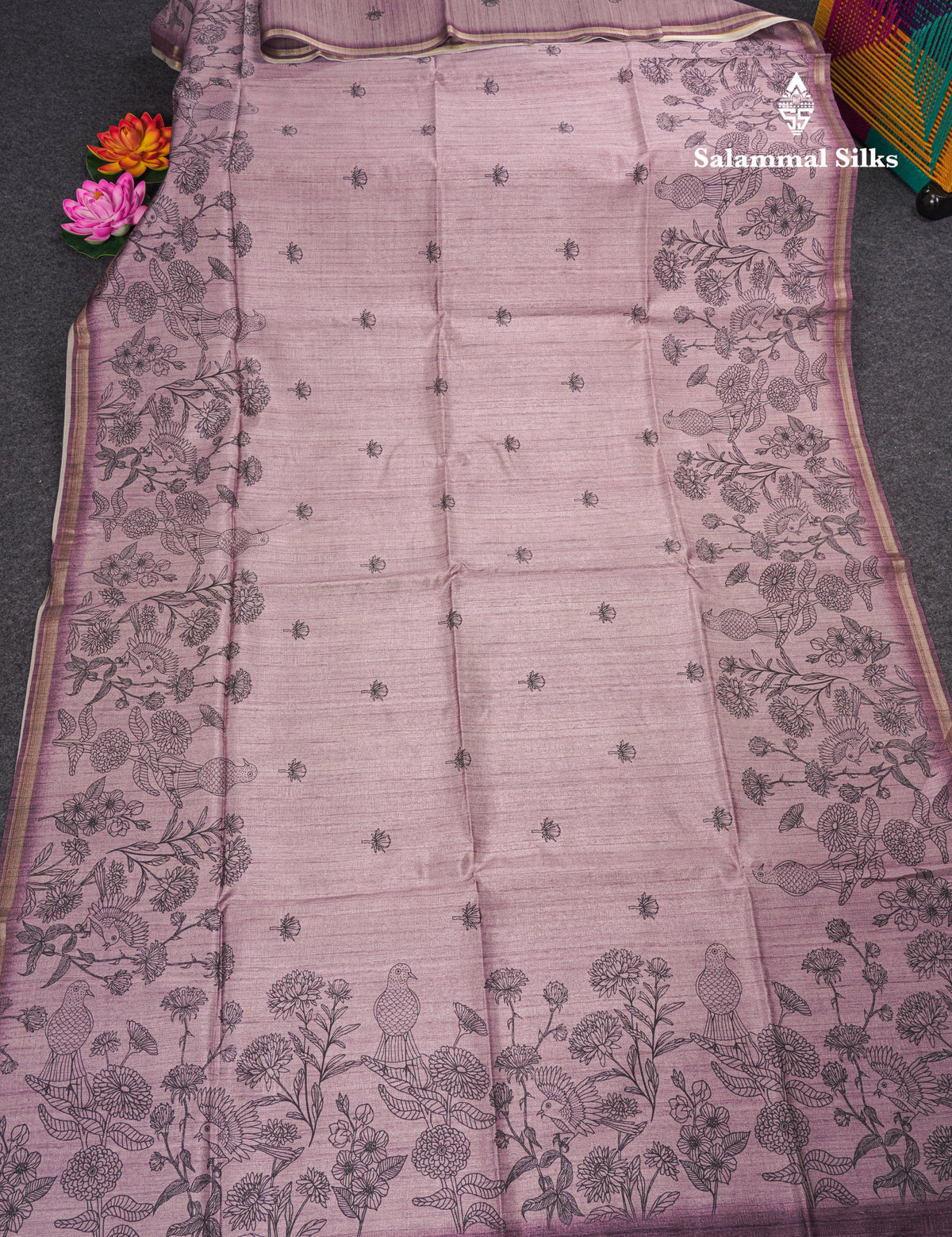 Light Purple Colour Semi Tussar Fancy Saree With Designer Blouse