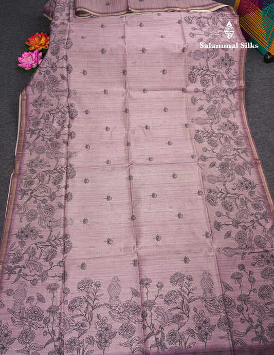 Light Purple Colour Semi Tussar Fancy Saree With Designer Blouse