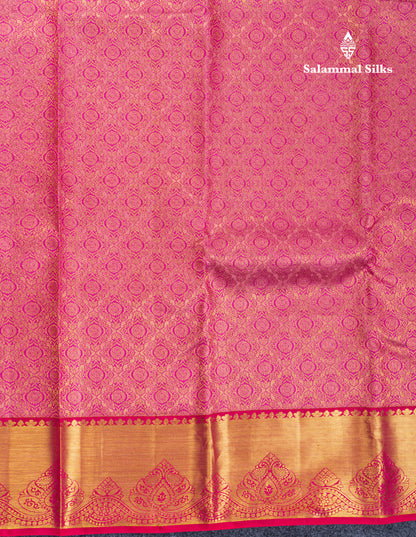 Onion Pink Bridal Pure Kanjivaram Silk Saree With Contrast Pink Traditional Border